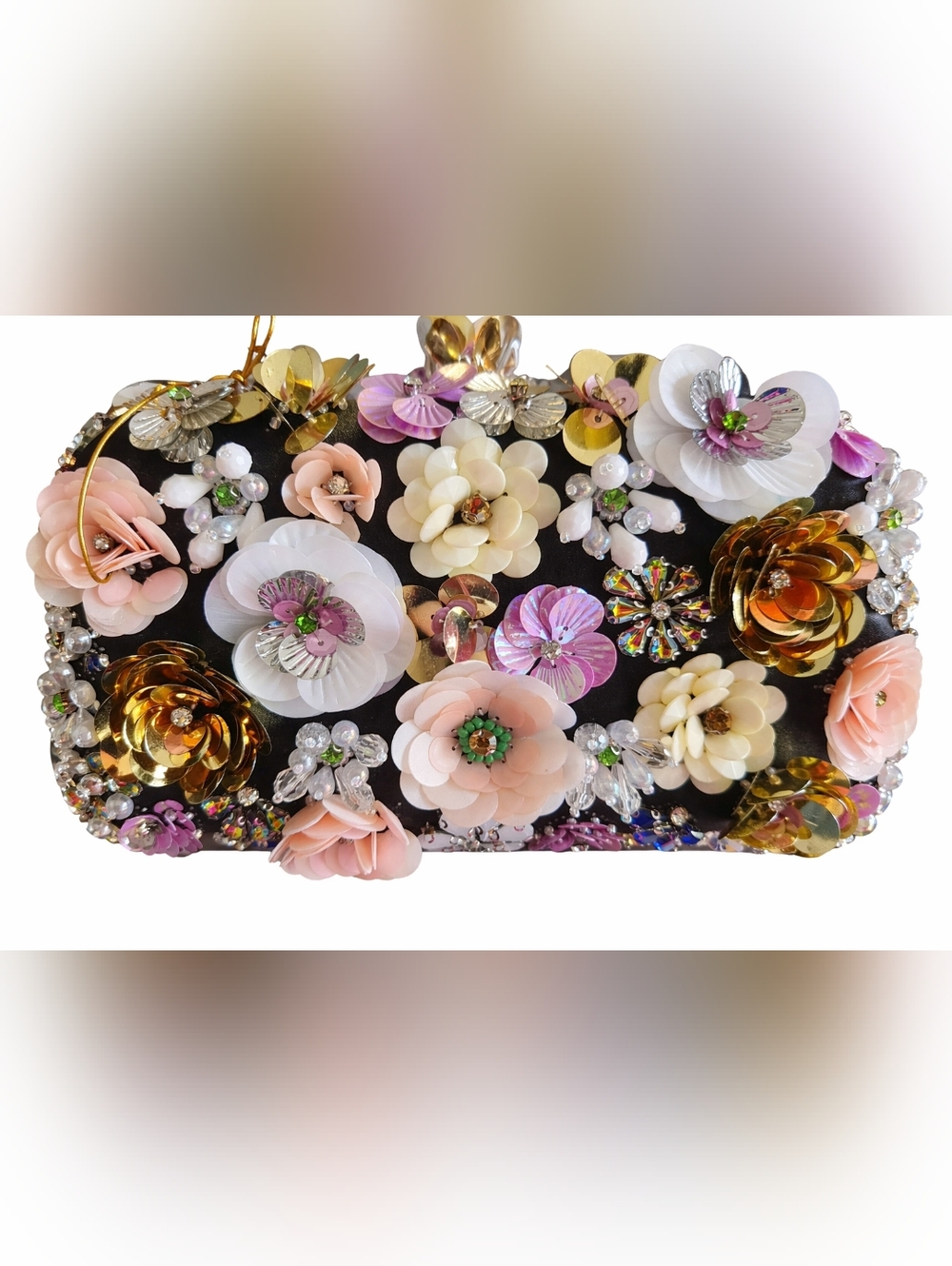 Bebe Daisy Floral Embellished Clutch NWT | 3D Flower Evening Bag w/ Strap - Picture 5 of 6